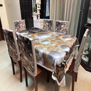 Digital 3D Printed Velvet Dining Table Cloth With Chair Cover-06